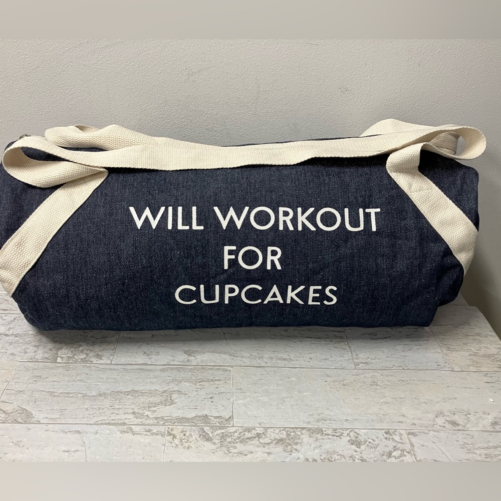 WILL WORK OUT FOR CUPCAKES Novelty denim gym bag duffel bag